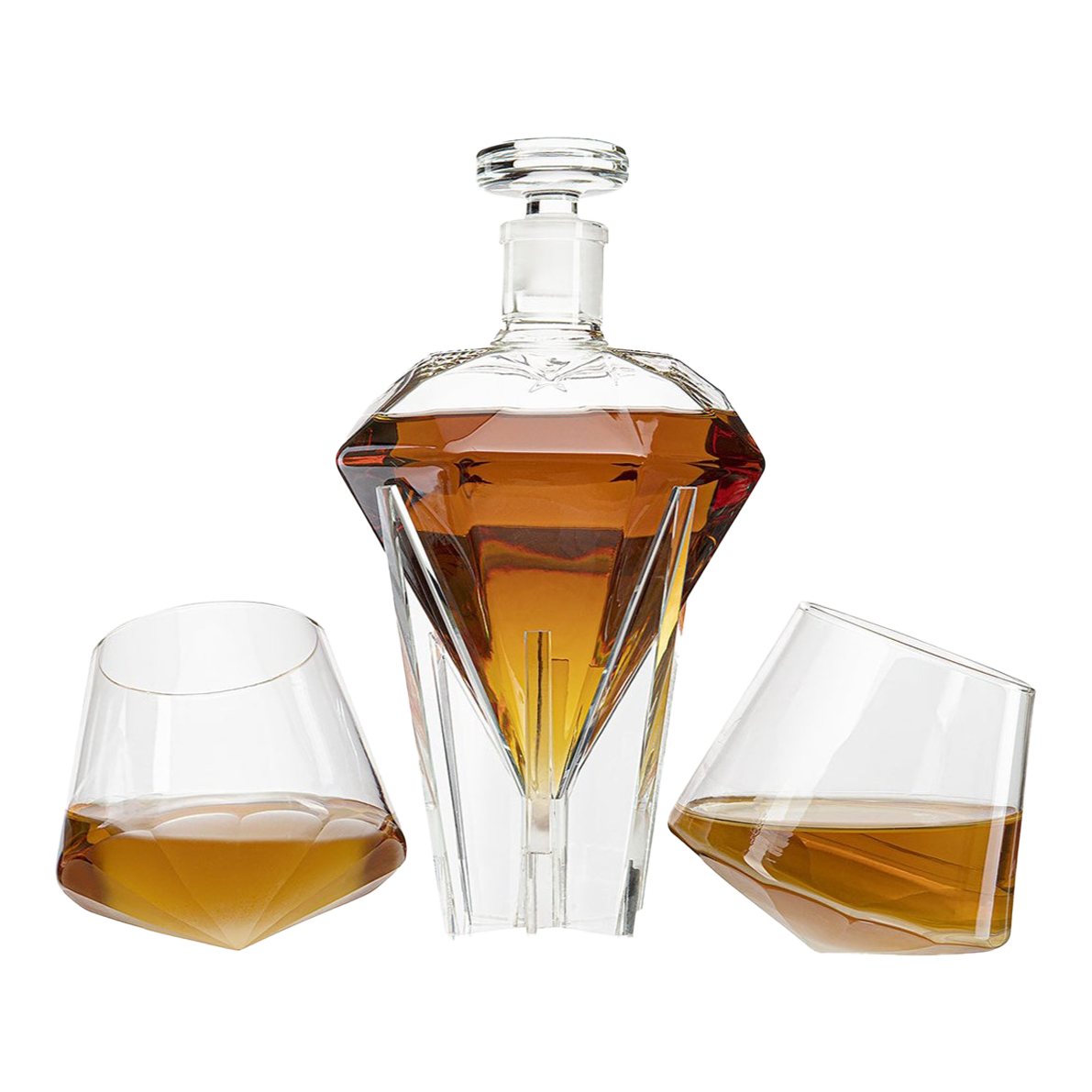 Diamond Whiskey Decanter - 2 Diamond Glasses Decanter Set-0