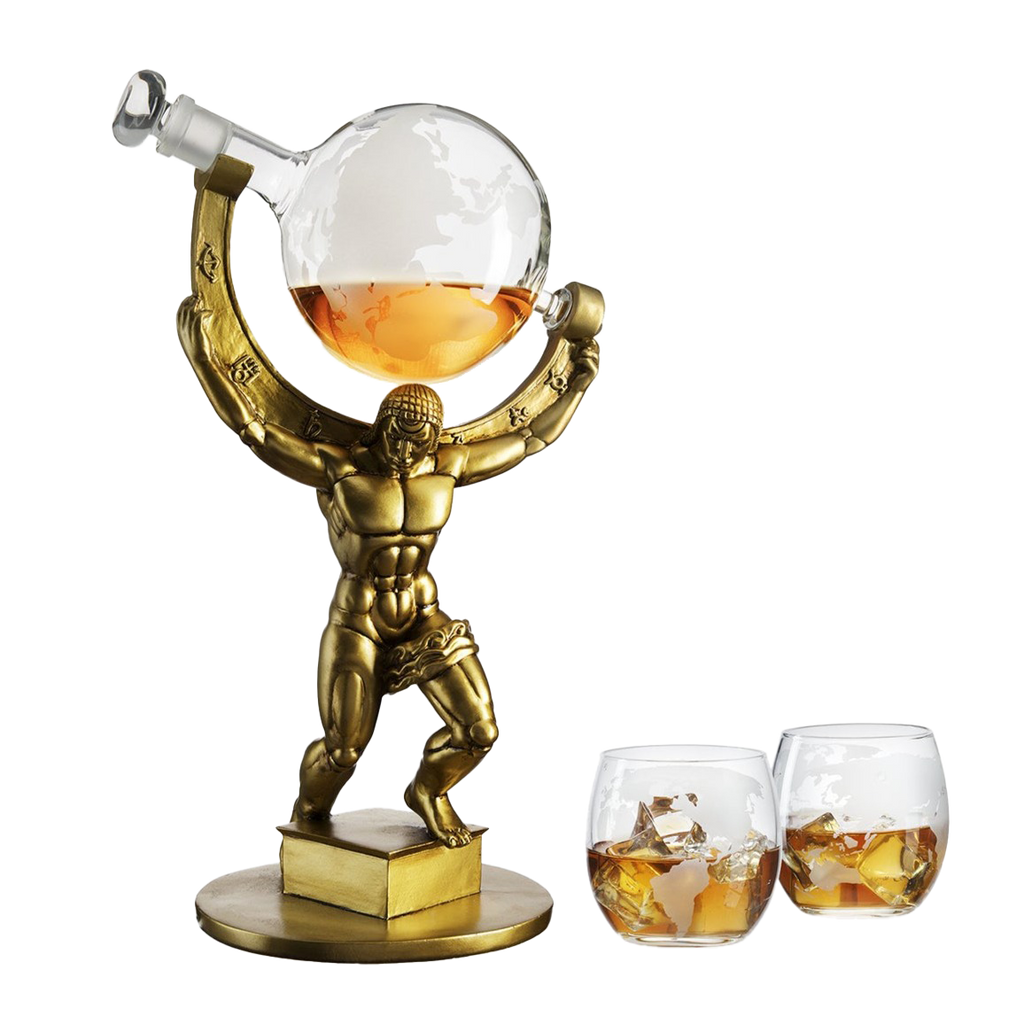 Atlas Bronze World Whiskey Decanter Globe - 15" Tall