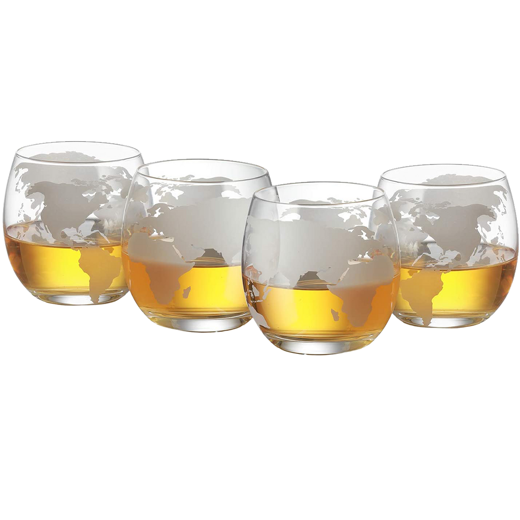 Etched World Decanter Car Whiskey Globe With 4 World Map Glasses-1