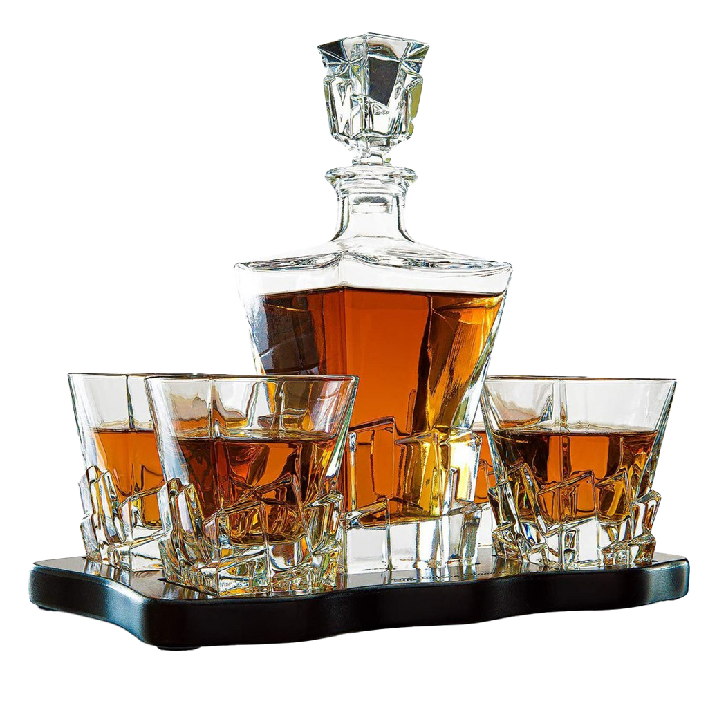 Crystal Wine and Whiskey Iceberg Mountain Glacier Decanter with 4 Glasses-0
