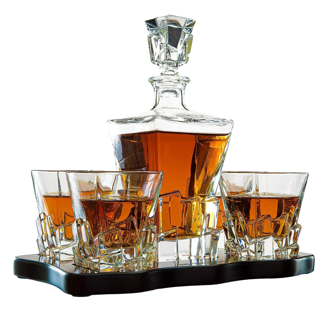 Crystal Wine and Whiskey Iceberg Mountain Glacier Decanter with 4 Glasses-0