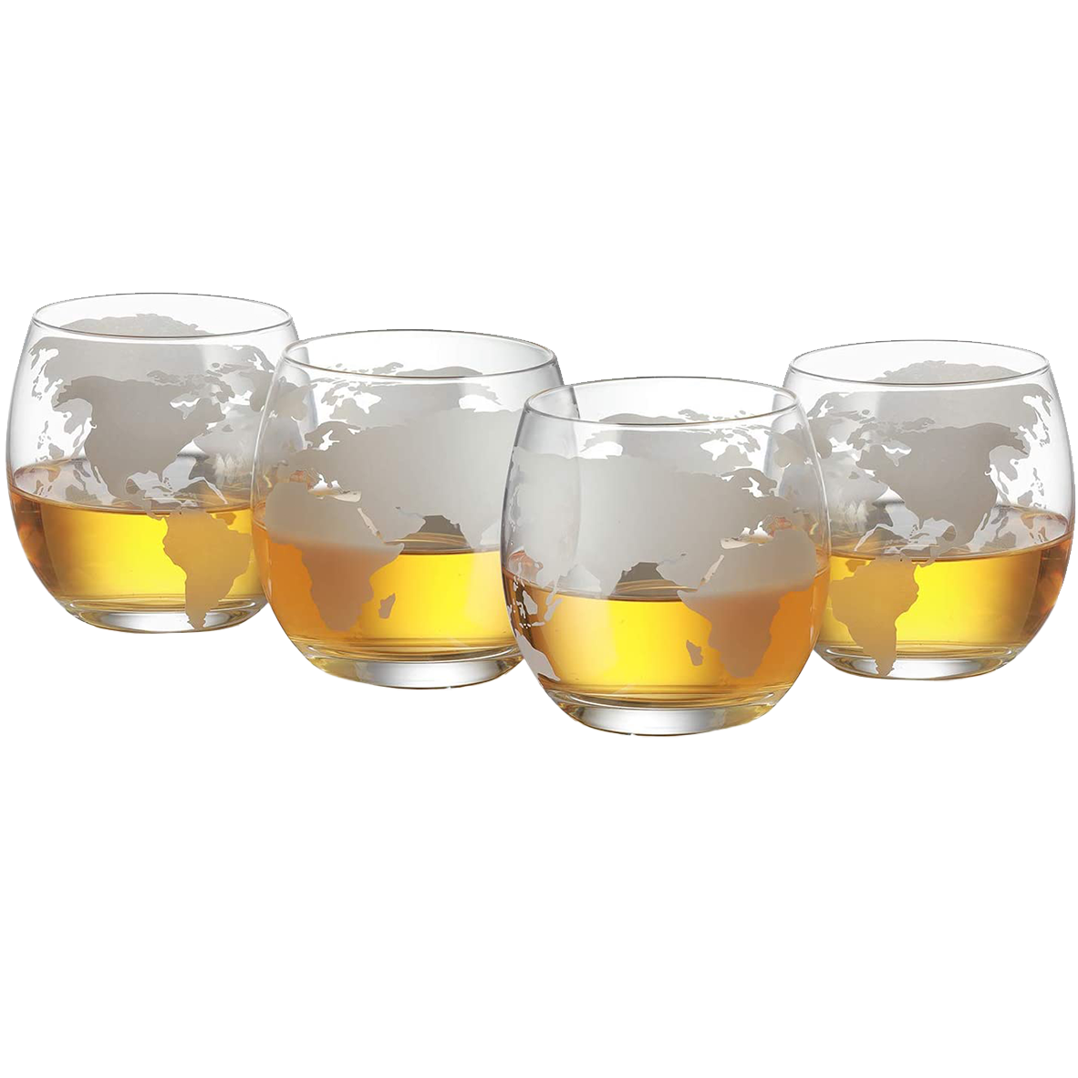 Etched World Decanter Car Whiskey Globe With 4 World Map Glasses