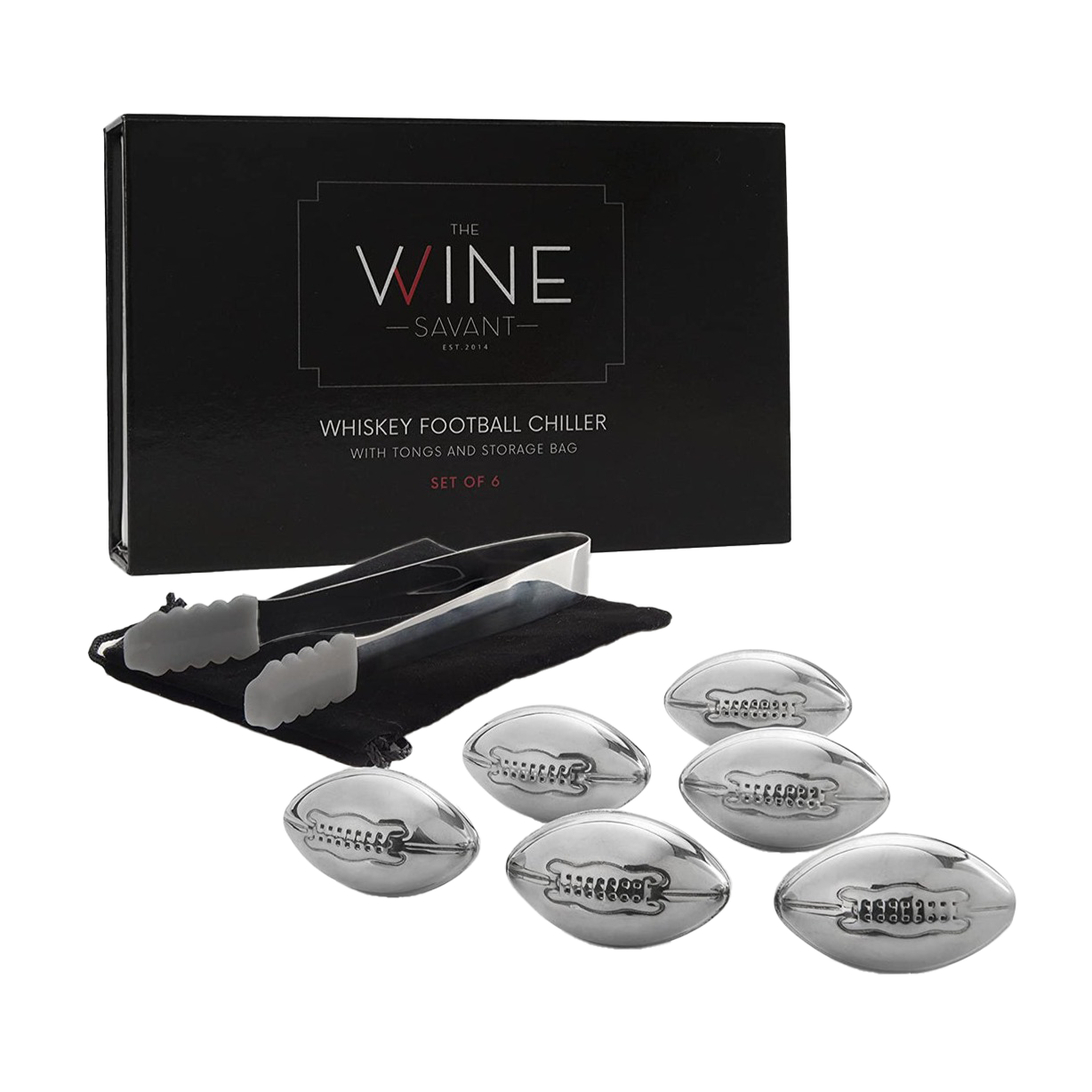 Football Whiskey Stones, 6 Stones Rocks Cubes-0