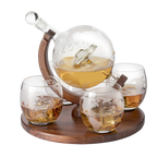 Etched World Decanter Car Whiskey Globe With 4 World Map Glasses