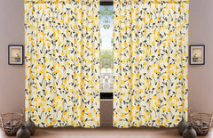 DaDa Bedding Set of 2 Botanical Floral Window Curtain Panels - Natural Semi Sheer Yellow Fleur Golden Orange Spring Time Tulips Straight Tailored Edge