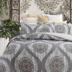 DaDa Bedding Rustic Grey Mosaic Distressed Medallion Reversible Quilted Bedspread Set (SD16299)-2