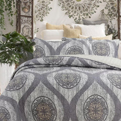 DaDa Bedding Rustic Grey Mosaic Distressed Medallion Reversible Quilted Bedspread Set (SD16299)-2
