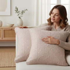 DaDa Bedding Set of 2-Pieces Sandy Beige Taupe Square Cushion Throw Pillow Covers, 18" x 18" (JHW-585)-3