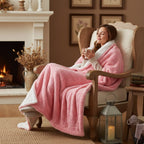 DaDa Bedding Luxury Blossom Pink Rose Buds Pink Sherpa Backside Faux Fur Throw Blanket (BL-171752)-1