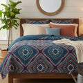 DaDa Bedding Farmhouse Bohemian Native Rustic Navy Blue Geometric Diamond Shapes Bedspread Set (KSX-001)-0