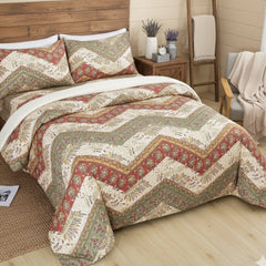 DaDa Bedding Cranberry Sage Floral Chevron Duvet Cover Set-3