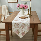 DaDa Bedding Hint of Mint Cottage Floral Roses Quilted Cotton Dining Table Runner (3036)-3