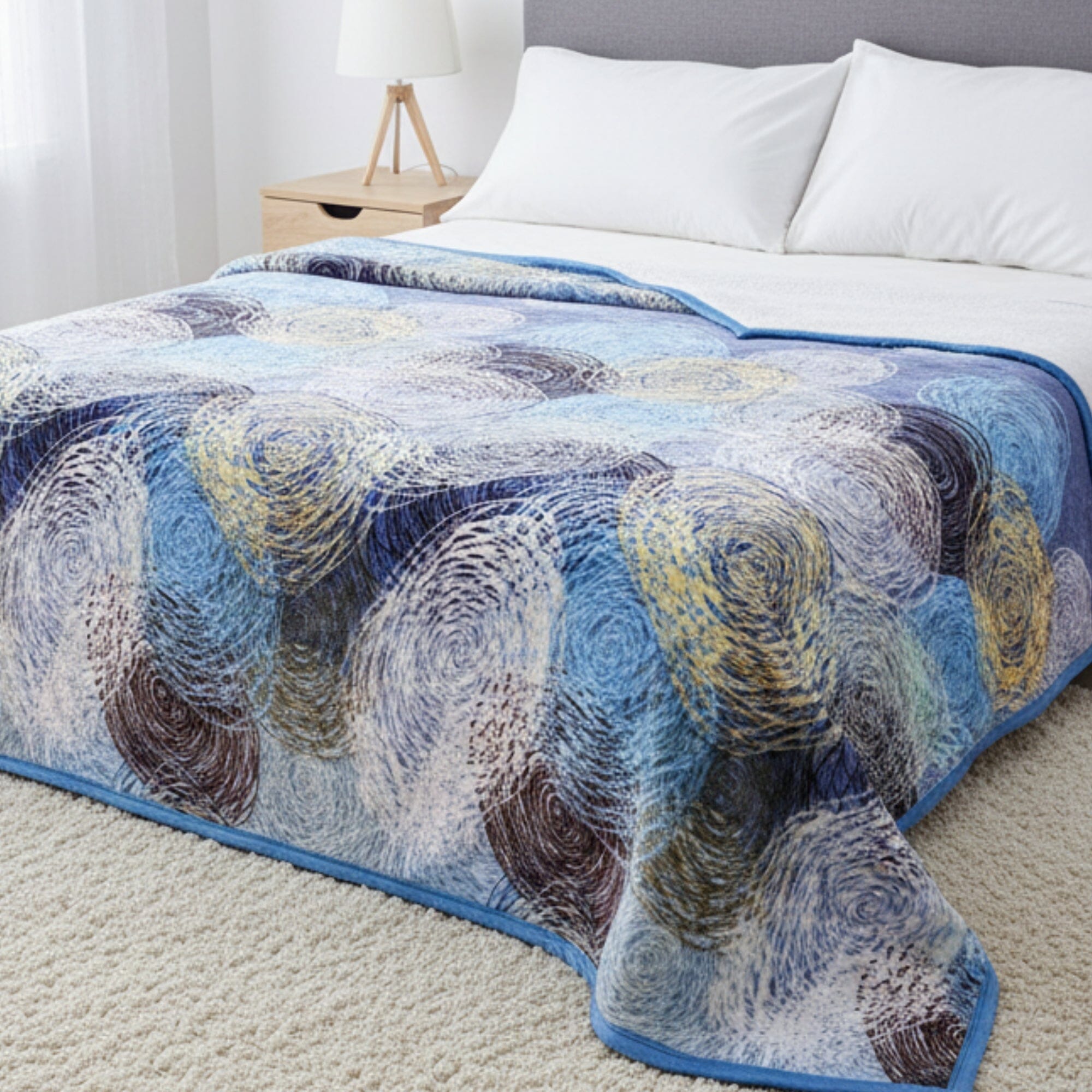 DaDa Bedding Swirly Navy Blue Lagoon Abstract Mink Flannel Fleece Throw Blanket (XY9897)-2