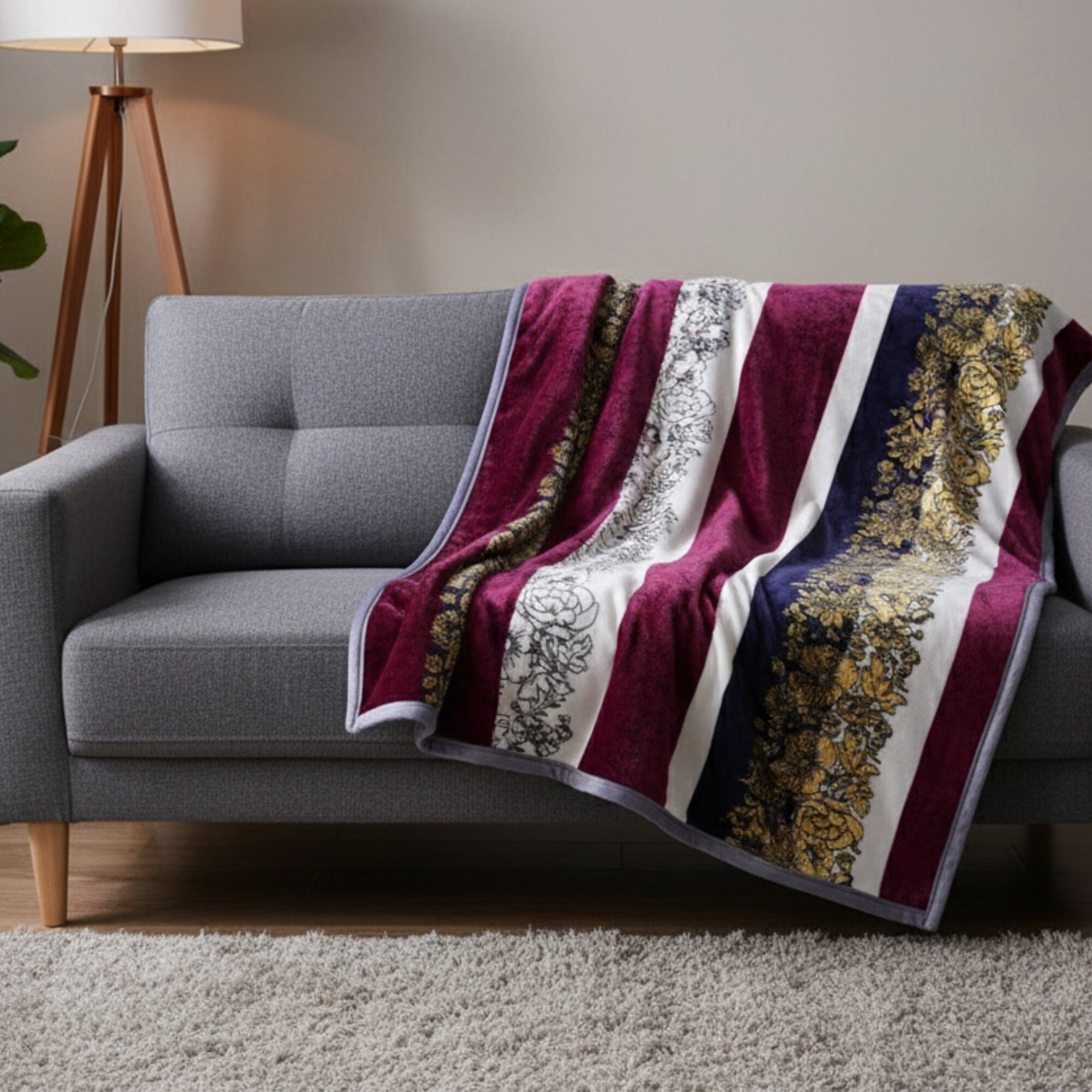 DaDa Bedding Botanical Floral Striped Carnations Mink Flannel Fleece Throw Blanket (XY9829)-0