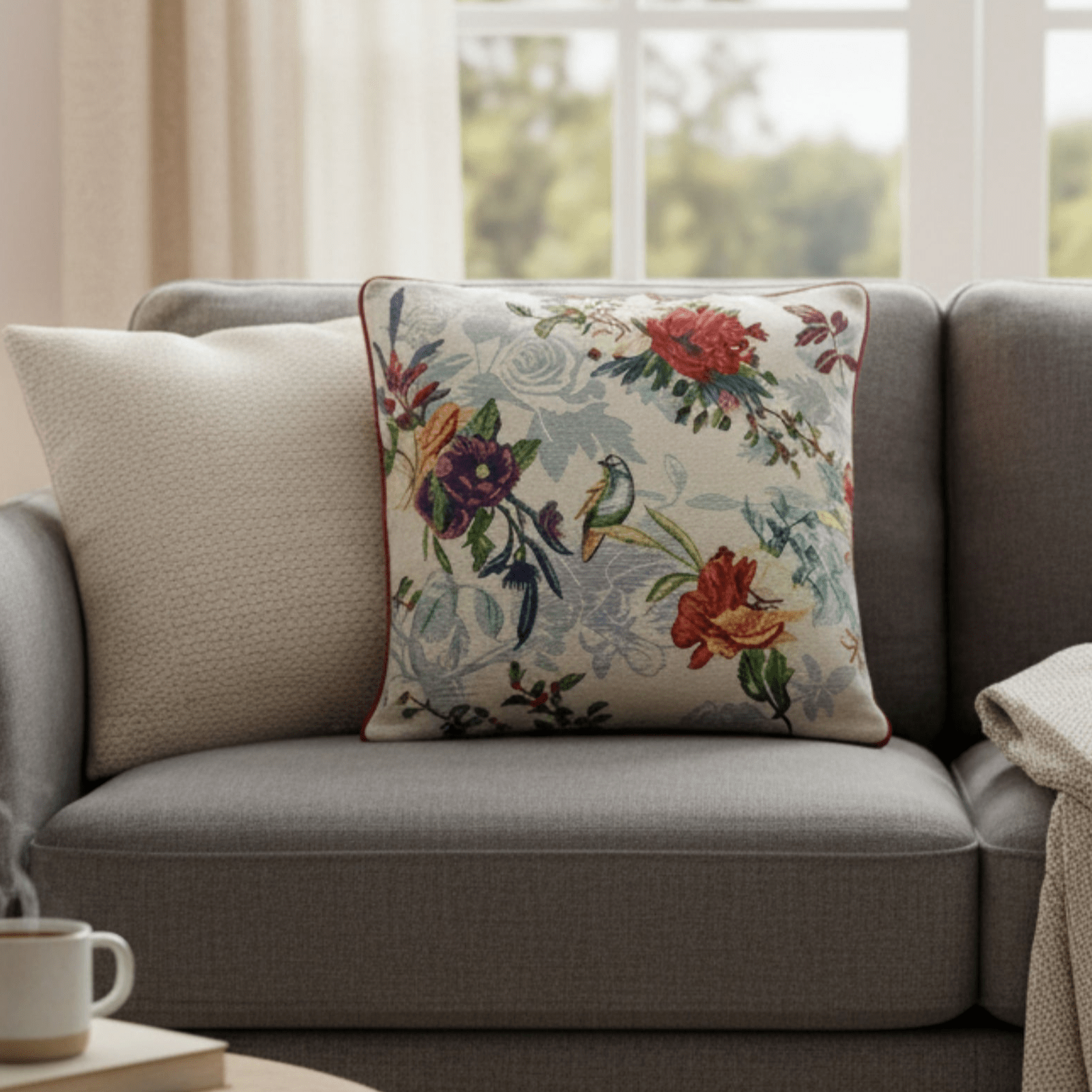 DaDa Bedding Elegant Tropical Paradise Birds Floral Tapestry Throw Pillow Covers 16" (18116)-0