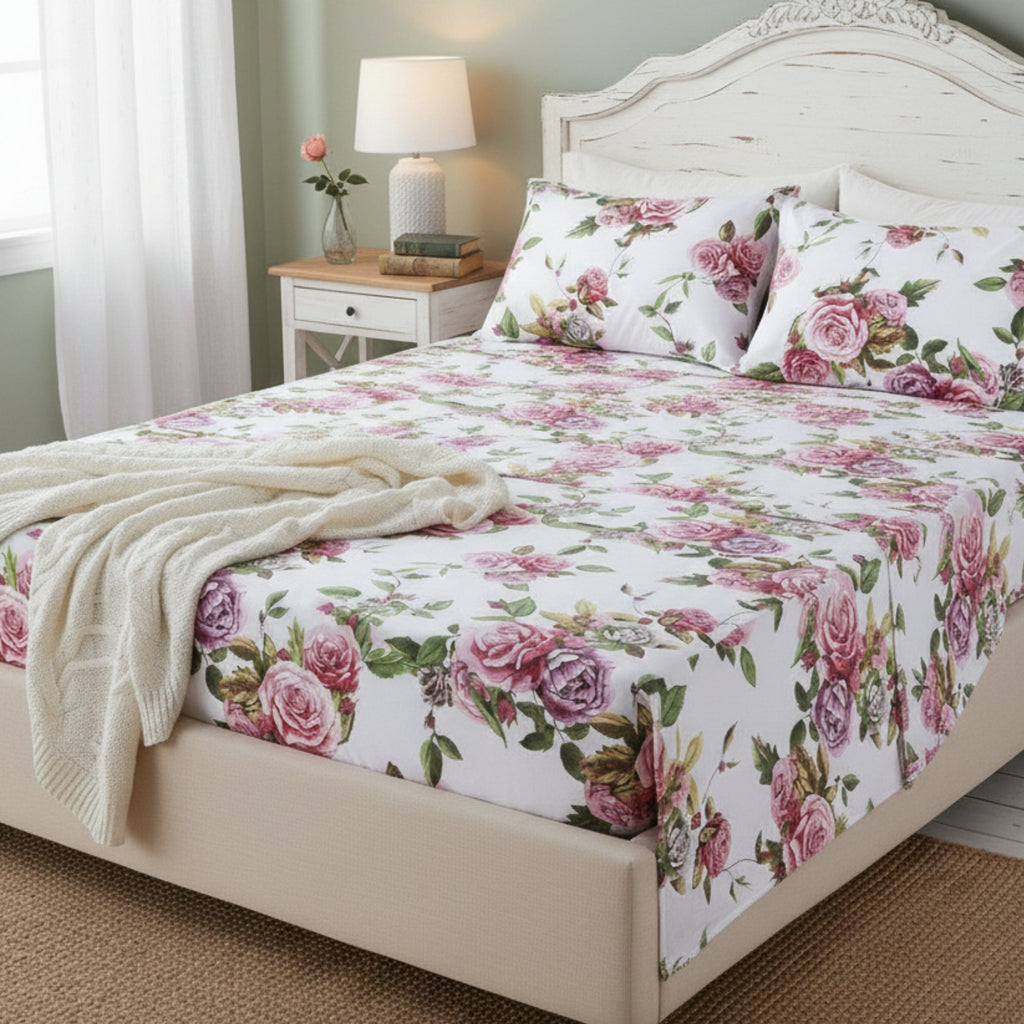 DaDa Bedding Pink Romantic Roses Floral Sheet Set