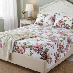 DaDa Bedding Pink Romantic Roses Floral Sheet Set