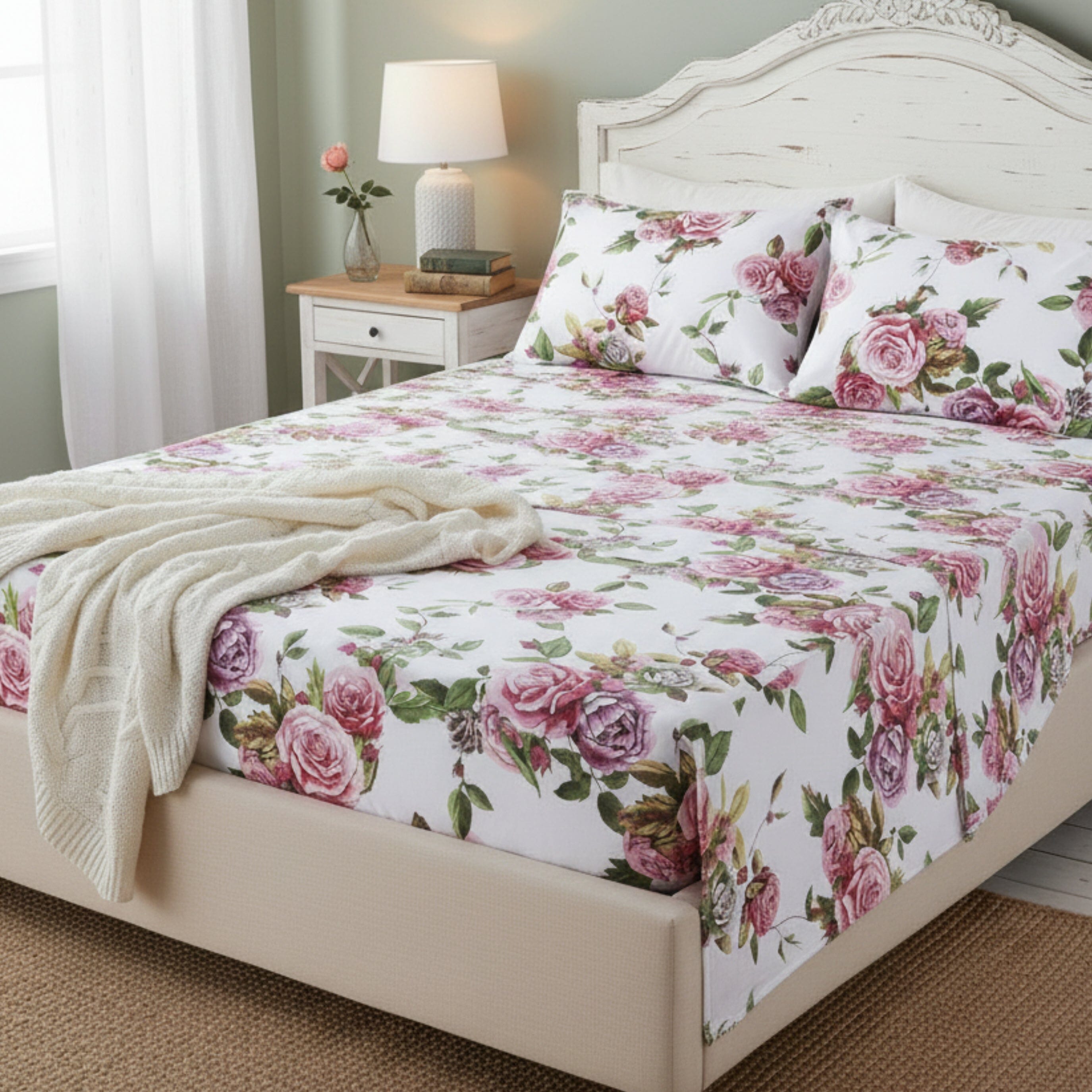 DaDa Bedding Pink Romantic Roses Floral Sheet Set