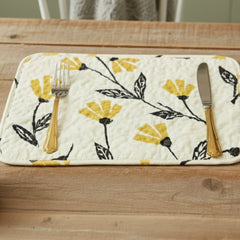 DaDa Bedding Botanical Floral Dining Table Placemats - Set of 4-Pieces Quilted Ivory with Yellow Fleur Golden Orange Spring Time Tulips - 13 x 19-2
