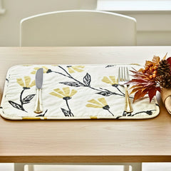 DaDa Bedding Botanical Floral Dining Table Placemats - Set of 4-Pieces Quilted Ivory with Yellow Fleur Golden Orange Spring Time Tulips - 13 x 19-3