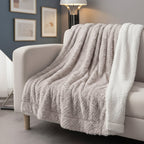 DaDalogy Lavender Grey Faux Fur Sherpa Throw Blanket-3
