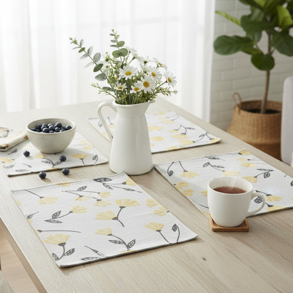DaDa Bedding Set of 4-Pieces Sunshine Yellow Fleur Spring Tapestry Dining Table Placemats 13” x 19” (18112)-1