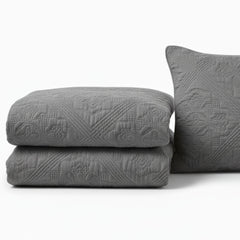 DaDa Bedding Floral Vintage Stone Wash Grey Matelassé Ash Silver Diamond Pattern Quilted Bedspread Set (JHW855)