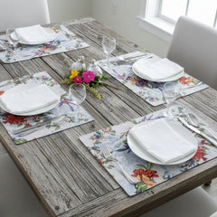 DaDa Bedding Set of 4-Pieces Tropical Sky Blue Birds Floral Tapestry Dining Table Placemats 13” x 19” (18116)-3