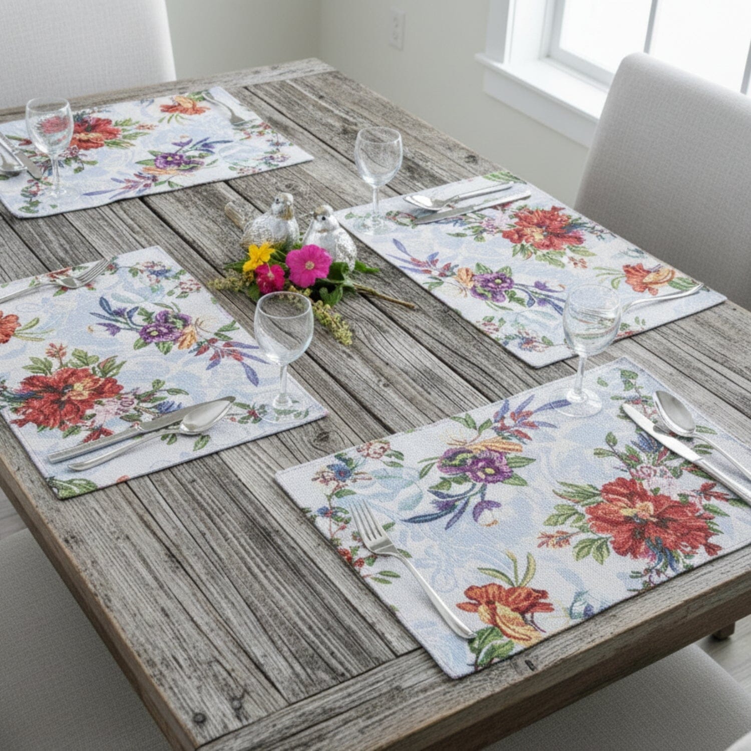 DaDa Bedding Set of 4-Pieces Tropical Sky Blue Birds Floral Tapestry Dining Table Placemats 13” x 19” (18116)-2