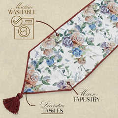 DaDa Bedding Vintage Romantic Roses Lovely Pink Floral Woven Tapestry Dining Table Runner (879)