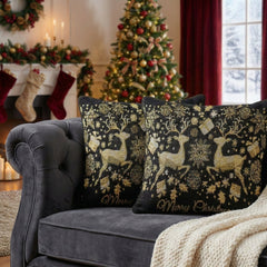 DaDa Bedding Magical Golden Reindeer Woven Tapestry Throw Pillow Covers 16" x 16"-1