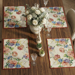 DaDa Bedding Set of 4-Pieces Vintage Romantic Roses Lovely Pink Floral Tapestry Placemats 13” x 19” (879)