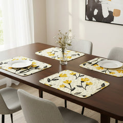 DaDa Bedding Botanical Floral Dining Table Placemats - Set of 4-Pieces Quilted Ivory with Yellow Fleur Golden Orange Spring Time Tulips - 13 x 19-1