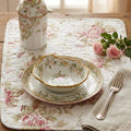 DaDa Bedding Set of 4-Pieces Dainty Cottage Floral Roses Quilted Cotton Dining Table Placemats 13” x 19” (3036)-0