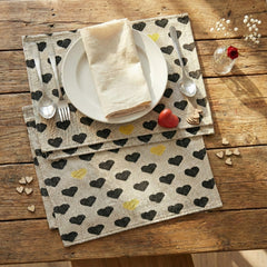 DaDa Bedding Set of 4-Pieces Valentine's day Yellow & Black Hearts Tapestry Dining Table Placemats 13” x 19” (18113)-2