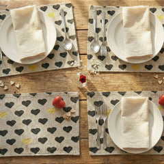 DaDa Bedding Set of 4-Pieces Valentine's day Yellow & Black Hearts Tapestry Dining Table Placemats 13” x 19” (18113)-0
