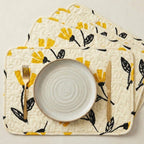 DaDa Bedding Botanical Floral Dining Table Placemats - Set of 4-Pieces Quilted Ivory with Yellow Fleur Golden Orange Spring Time Tulips - 13 x 19-0