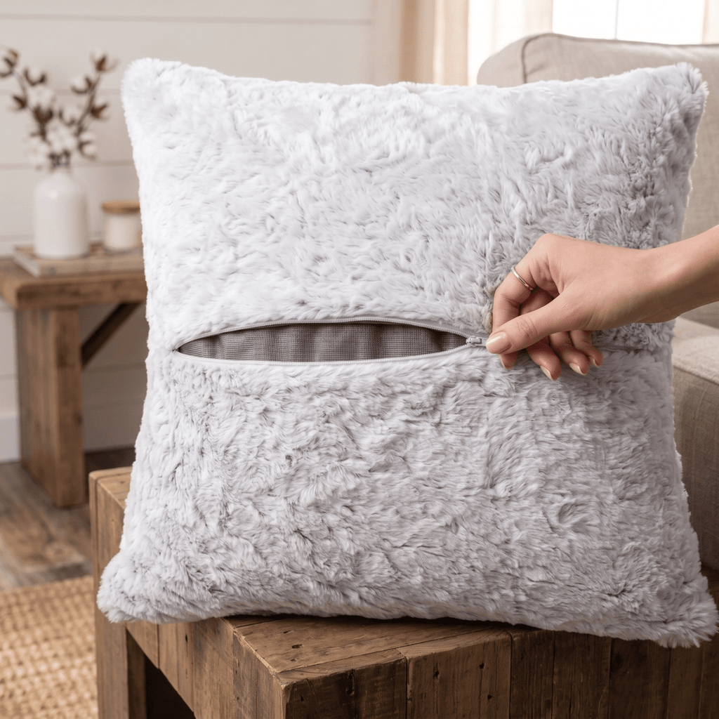 DaDa Bedding White Purple Faux Fur Pillow Cover-3