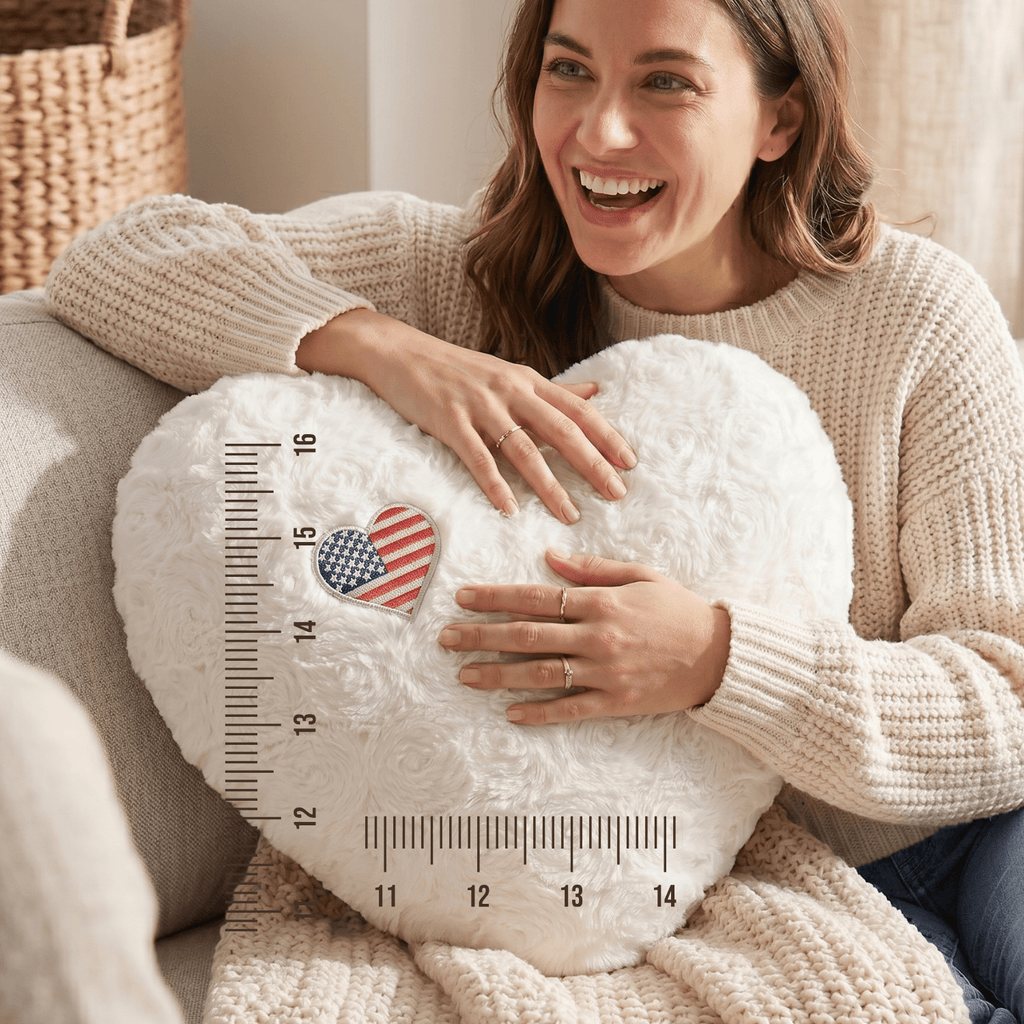 DaDa Bedding Collection Handmade in USA Faux Fur and Sherpa Heart Pillow - Cozy & Decorative Cushion with USA Flag Design - Made in USA - Perfect for Home Decor & Patriotic 4th of July Decor-4