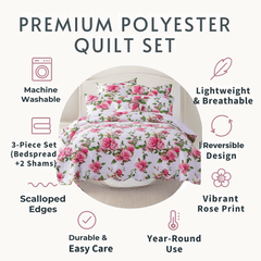 DaDa Bedding Pink Romantic Roses Floral Quilt Set