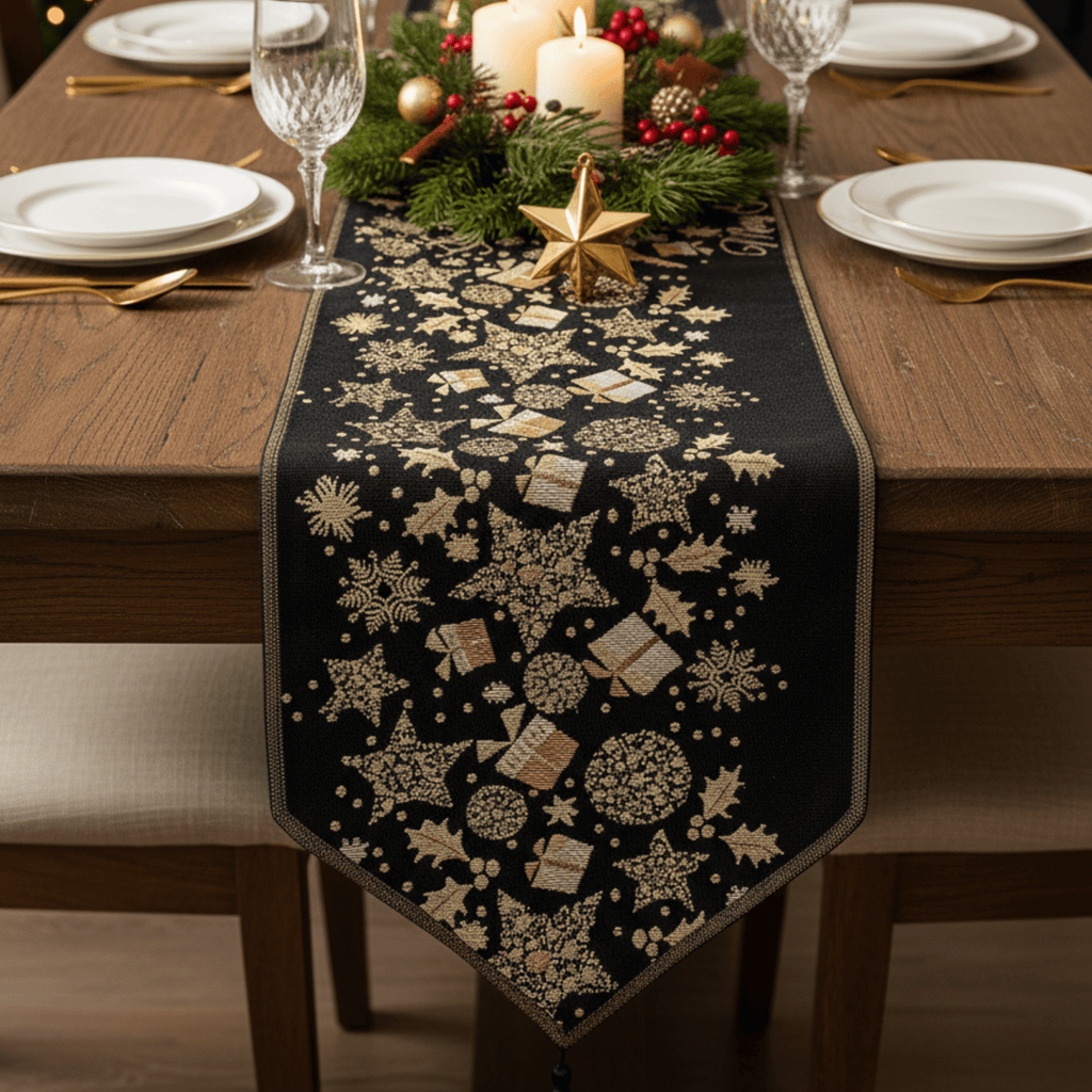 DaDa Bedding Magical Golden Reindeer Woven Tapestry Dining Table Runner (18272)-2