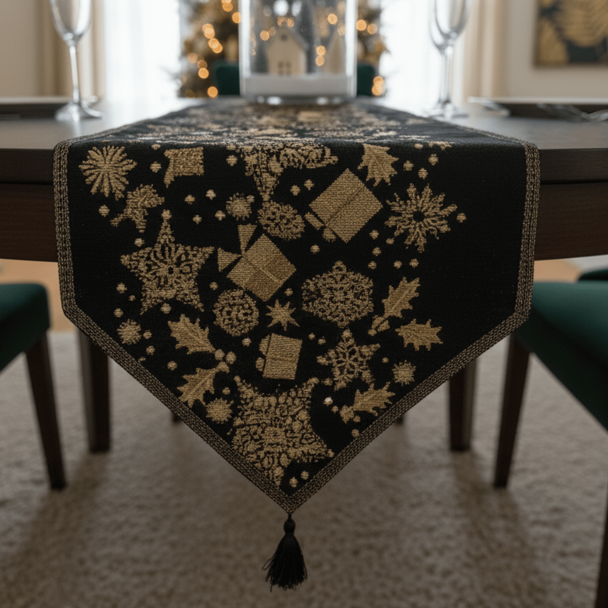 DaDa Bedding Magical Golden Reindeer Woven Tapestry Dining Table Runner (18272)-3