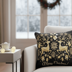 DaDa Bedding Magical Golden Reindeer Woven Tapestry Throw Pillow Covers 16" x 16"-0