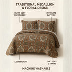 DaDa Bedding Rustic Earthy Cross Motif Folk Ogee Moroccan Scalloped Quilted Bedspread Set (JHW-944)-1