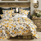 DaDa Bedding Yellow Fleur Floral Quilt Set - Ivory Gold Bedspread-4