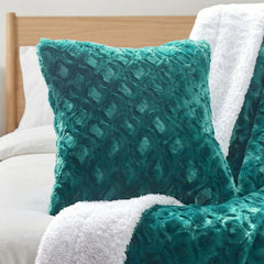 DaDa Bedding Emerald Green Blue Faux Fur Pillow Cover-4