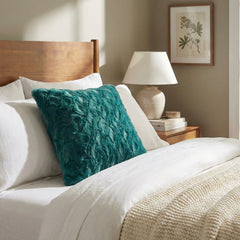 DaDa Bedding Emerald Green Blue Faux Fur Pillow Cover-1