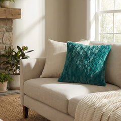 DaDa Bedding Emerald Green Blue Faux Fur Pillow Cover-3