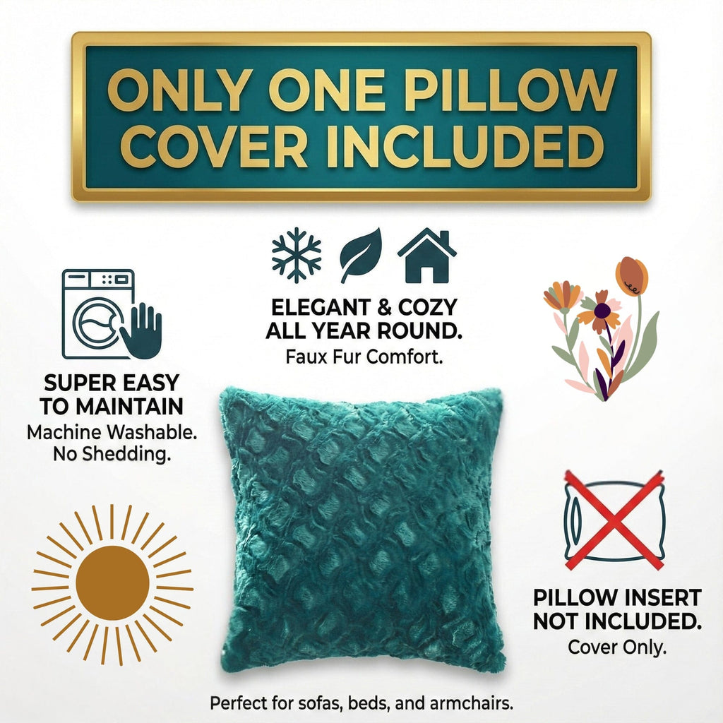 DaDa Bedding Emerald Green Blue Faux Fur Pillow Cover-2