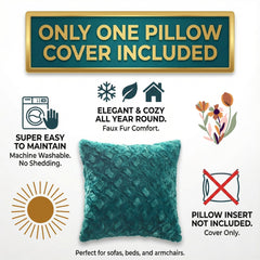 DaDa Bedding Emerald Green Blue Faux Fur Pillow Cover-2